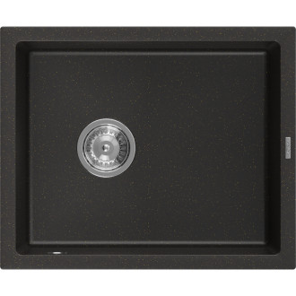 Jednodřezový žulový dřez Mexen Pedro 560 x 460 mm, černá/zlatá metalíza, chromovaný sifon - 6508561000-75