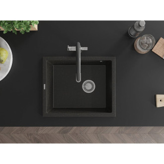 Jednodřezový žulový dřez Mexen Pedro 560 x 460 mm, černá/zlatá metalíza, chromovaný sifon - 6508561000-75