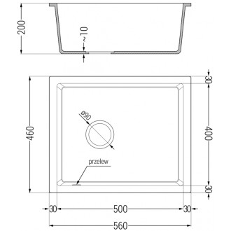Jednodřezový žulový dřez Mexen Pedro 560 x 460 mm, černá/zlatá metalíza, chromovaný sifon - 6508561000-75