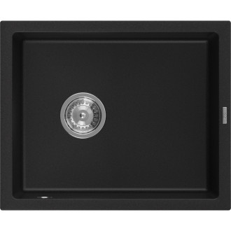 Jednodřezový žulový dřez Mexen Pedro 560 x 460 mm, černý, chromovaný sifon - 6508561000-77