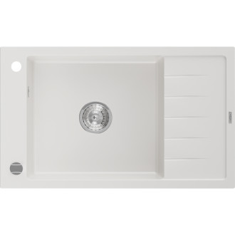 Jednodřezový žulový dřez Mexen Elias s odkapávačem 795 x 480 mm, bílý, chromovaný sifon - 6511791005-20