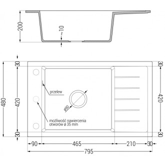 Jednodřezový žulový dřez Mexen Elias s odkapávačem 795 x 480 mm, bílý, chromovaný sifon - 6511791005-20