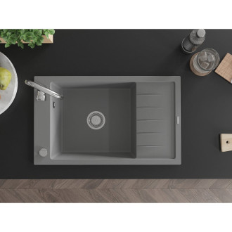 Jednodřezový žulový dřez Mexen Elias s odkapávačem 795 x 480 mm, šedý, chromovaný sifon - 6511791005-71