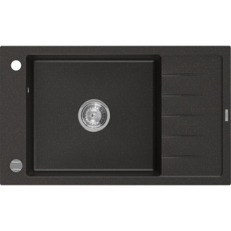 Jednodřezový žulový dřez Mexen Elias s odkapávačem 795 x 480 mm, černá/zlatá metalíza, chromovaný sifon - 6511791005-75
