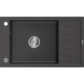 Jednodřezový žulový dřez Mexen Elias s odkapávačem 795 x 480 mm, černá tečka, chromovaný sifon - 6511791005-76