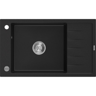 Jednodřezový žulový dřez Mexen Elias s odkapávačem 795 x 480 mm, černý, chromovaný sifon - 6511791005-77