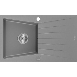 Jednodřezový žulový dřez Mexen Cesar s odkapávačem 775 x 470 mm, šedý, chromovaný sifon - 6514771010-71