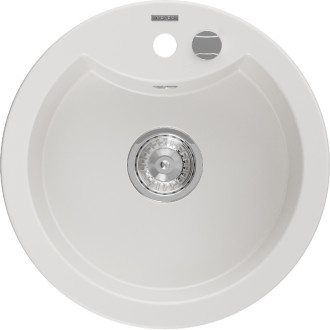 Jednodřezový žulový dřez Mexen Diego 488 x 480 mm, bílý, chromovaný sifon - 6512481000-20