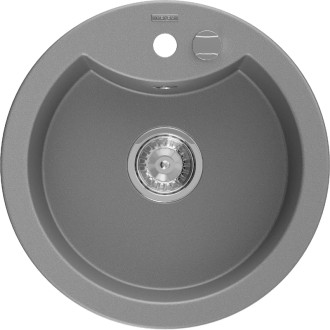 Jednodřezový žulový dřez Mexen Diego 488 x 480 mm, šedý, chromovaný sifon - 6512481000-71