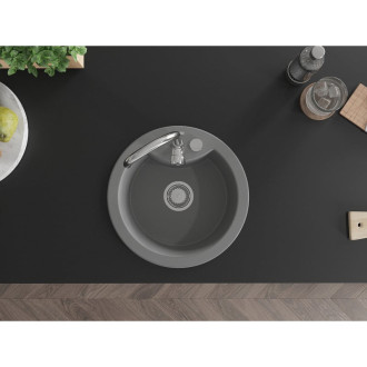 Jednodřezový žulový dřez Mexen Diego 488 x 480 mm, šedý, chromovaný sifon - 6512481000-71