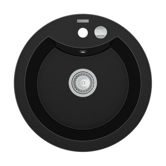 Jednodřezový žulový dřez Mexen Diego 488 x 480 mm, černý, chromovaný sifon - 6512481000-77