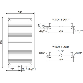 Koupelnový radiátor Mexen Mars 900 x 500 mm, 370 W, černý - W110-0900-500-00-70