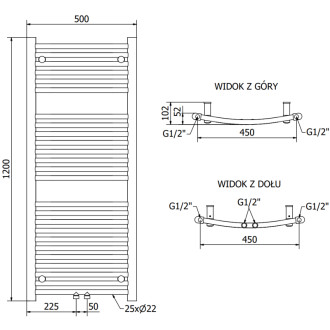 Koupelnový radiátor Mexen Ares 1200 x 500 mm, 420 W, chrom - W102-1200-500-00-01