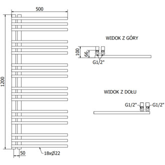 Dekorativní koupelnový radiátor Mexen Neptun 1200 x 500 mm, 456 W, antracit - W101-1200-500-00-66