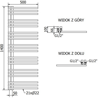 Dekorativní koupelnový radiátor Mexen Neptun 1400 x 500 mm, 532 W, bílý - W101-1400-500-00-20