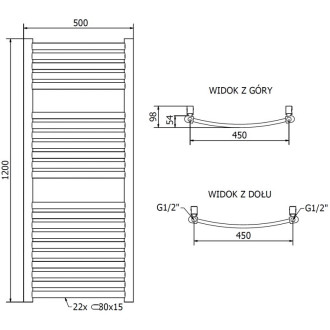 Koupelnový radiátor Mexen Helios 1200 x 500 mm, 448 W, zlatý - W103-1200-500-00-50