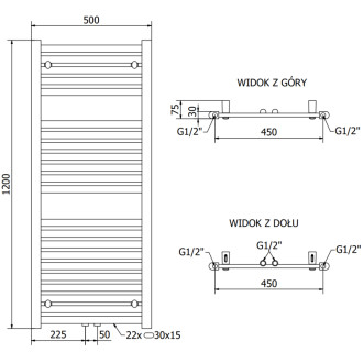 Koupelnový radiátor Mexen Hades 1200 x 500 mm, 450 W, chrom - W104-1200-500-00-01