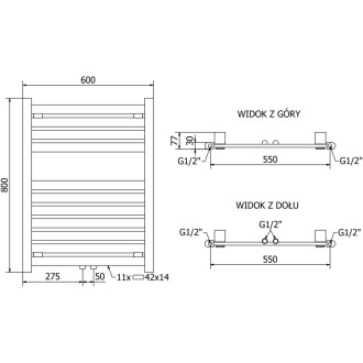 Koupelnový radiátor Mexen Uran 800 x 600 mm, 425 W, černý - W105-0800-600-00-70