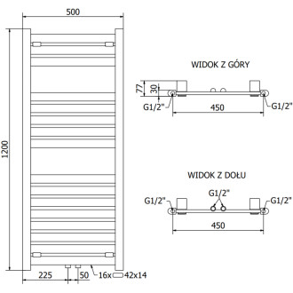 Koupelnový radiátor Mexen Uran 1200 x 500 mm, 534 W, černý - W105-1200-500-00-70
