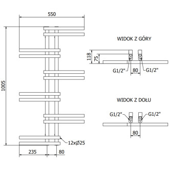 Dekorativní koupelnový radiátor Mexen Jari 1005 x 550 mm, 339 W, černý - W115-1005-550-00-70