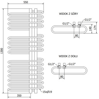 Koupelnový radiátor Mexen Ops 1300 x 550 mm, 694 W, bílý - W122-1300-550-00-20