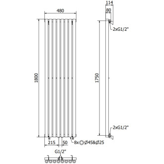 Dekorativní radiátor Mexen Nevada 1800 x 480 mm, 940 W, černý - W201-1800-480-00-70