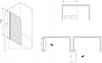 Mexen Felix vanová zástěna jednokřídlá 70 x 140 cm, transparentní, zlatá 890-070-001-50-00