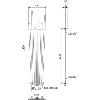Dekorativní radiátor Mexen Omaha 1800 x 420 mm, 655 W, černý - W208-1800-420-00-70