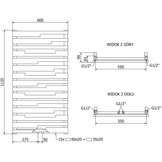 Dekorativní radiátor Mexen Provo 1125 x 600 mm, 799 W, černý - W209-1125-600-00-70