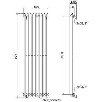 Dekorativní radiátor Mexen Atlanta 1500 x 460 mm, 894 W, černý - W211-1500-460-00-70