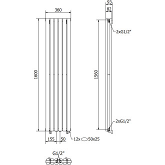 Dekorativní radiátor Mexen Dallas 1600 x 360 mm, 1039 W, černý - W214-1600-360-00-70