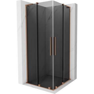 Mexen Velar L Duo posuvný sprchový kout 100 x 100 cm, grafit, kartáčovaná měď - 871-100-100-02-43-65