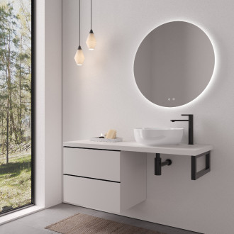 CERANO - Deska pod umyvadlo Navira Pro - 121x46,5x3,6 cm - skříńka Velora 59 cm - bílá matná, černá úchytka - konzole černá