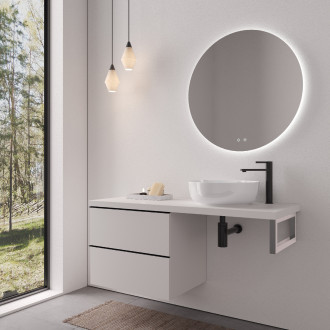 CERANO - Deska pod umyvadlo Navira Pro - 121x46,5x3,6 cm - skříńka Velora 59 cm - bílá matná, černá úchytka - konzole chrom