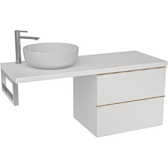 CERANO - Deska pod umyvadlo Navira Pro - 121x46,5x3,6 cm - skříńka Velora 59 cm - bílá matná, zlatá úchytka - konzole chrom