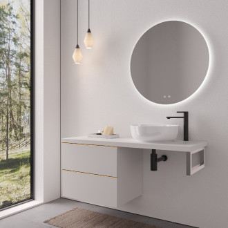 CERANO - Deska pod umyvadlo Navira Pro - 121x46,5x3,6 cm - skříńka Velora 59 cm - bílá matná, zlatá úchytka - konzole chrom