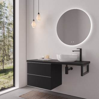 CERANO - Deska pod umyvadlo Navira Pro - 121x46,5x3,6 cm - skříńka Velora 59 cm - černá matná, chromová úchytka - konzole černá