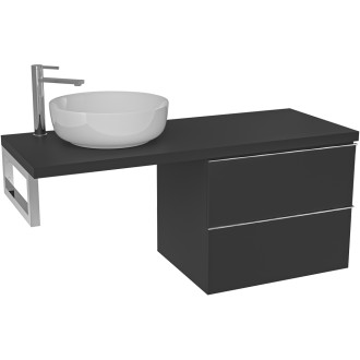CERANO - Deska pod umyvadlo Navira Pro - 121x46,5x3,6 cm - skříńka Velora 59 cm - černá matná, chromová úchytka - konzole chrom