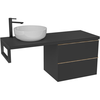 CERANO - Deska pod umyvadlo Navira Pro - 121x46,5x3,6 cm - skříńka Velora 59 cm - černá matná, zlatá úchytka - konzole černá