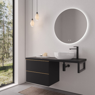 CERANO - Deska pod umyvadlo Navira Pro - 121x46,5x3,6 cm - skříńka Velora 59 cm - černá matná, zlatá úchytka - konzole černá