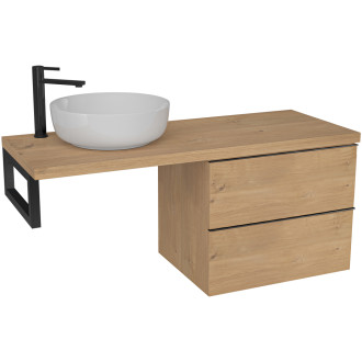 CERANO - Deska pod umyvadlo Navira Pro - 121x46,5x3,6 cm - skříńka Velora 59 cm - dub medový, černá úchytka - konzole černá