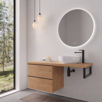 CERANO - Deska pod umyvadlo Navira Pro - 121x46,5x3,6 cm - skříńka Velora 59 cm - dub medový, černá úchytka - konzole černá