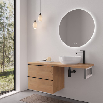 CERANO - Deska pod umyvadlo Navira Pro - 121x46,5x3,6 cm - skříńka Velora 59 cm - dub medový, černá úchytka - konzole chrom