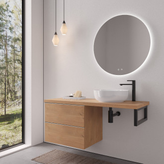 CERANO - Deska pod umyvadlo Navira Pro - 121x46,5x3,6 cm - skříńka Velora 59 cm - dub medový, chromová úchytka - konzole černá