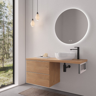 CERANO - Deska pod umyvadlo Navira Pro - 121x46,5x3,6 cm - skříńka Velora 59 cm - dub medový, chromová úchytka - konzole chrom