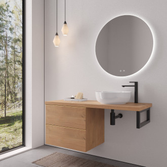 CERANO - Deska pod umyvadlo Navira Pro - 121x46,5x3,6 cm - skříńka Velora 59 cm - dub medový, zlatá úchytka - konzole černá