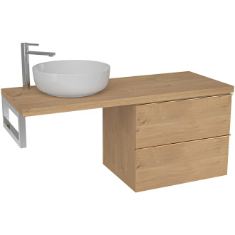 CERANO - Deska pod umyvadlo Navira Pro - 121x46,5x3,6 cm - skříńka Velora 59 cm - dub medový, zlatá úchytka - konzole chrom