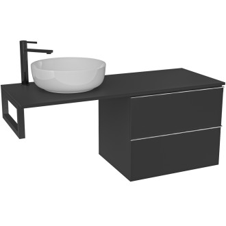 CERANO - Deska pod umyvadlo Navira Slim - 121x46,5x3,6 cm - skříńka Velora 59 cm - černá matná, chromová úchytka - konzole černá