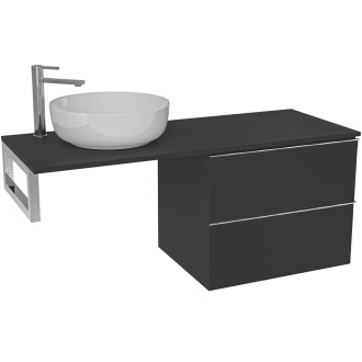 CERANO - Deska pod umyvadlo Navira Slim - 121x46,5x3,6 cm - skříńka Velora 59 cm - černá matná, chromová úchytka - konzole chrom