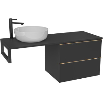 CERANO - Deska pod umyvadlo Navira Slim - 121x46,5x3,6 cm - skříńka Velora 59 cm - černá matná, zlatá úchytka - konzole černá